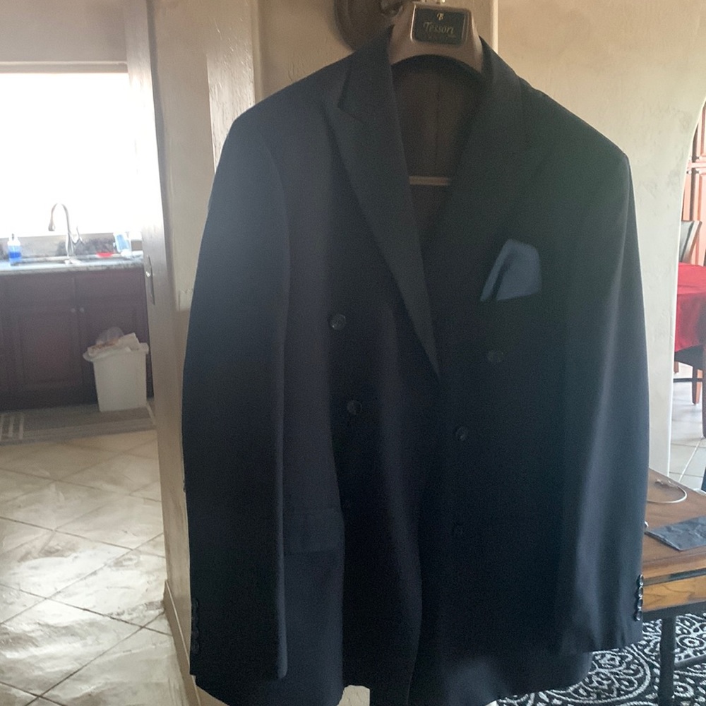 Suit, blue with white stripes, 38R